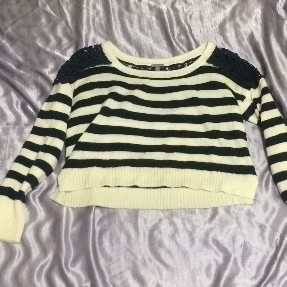 Striped Charlotte Russe Sweater with Lace Back